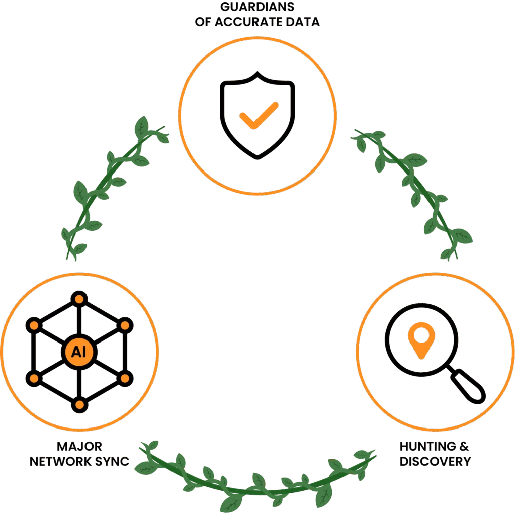 The cycle of network sync, accurate data, and discovery
